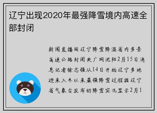 辽宁出现2020年最强降雪境内高速全部封闭