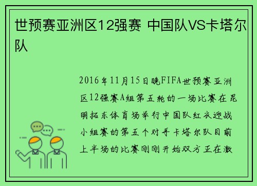 世预赛亚洲区12强赛 中国队VS卡塔尔队